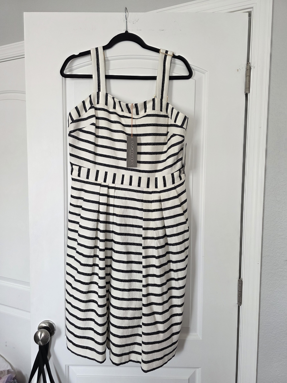 Striped Sleeveless Midi Dress in White and Black